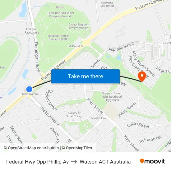 Federal Hwy Opp Phillip Av to Watson ACT Australia map