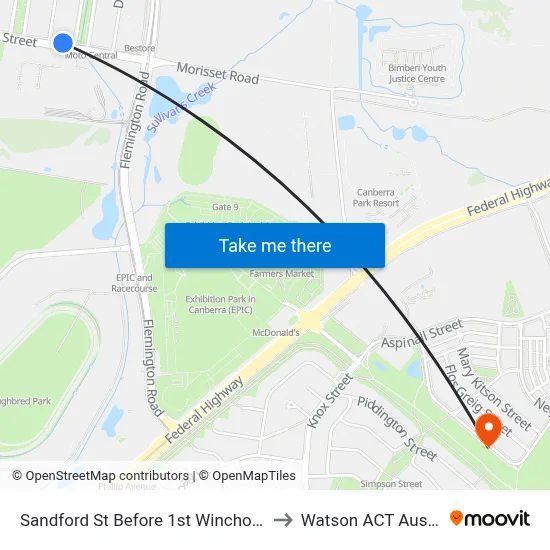 Sandford St Before 1st Winchombe Ct to Watson ACT Australia map