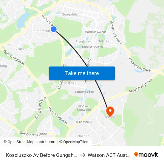 Kosciuszko Av Before Gungahlin Dr to Watson ACT Australia map