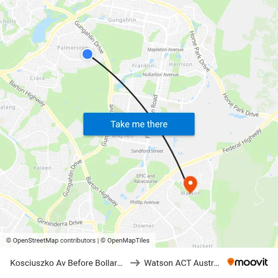 Kosciuszko Av Before Bollard St to Watson ACT Australia map