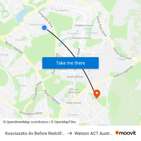 Kosciuszko Av Before Redcliffe St to Watson ACT Australia map