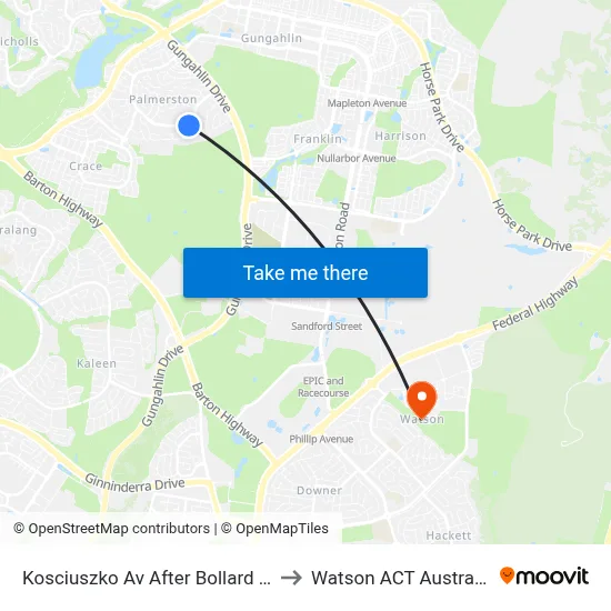 Kosciuszko Av After Bollard St to Watson ACT Australia map