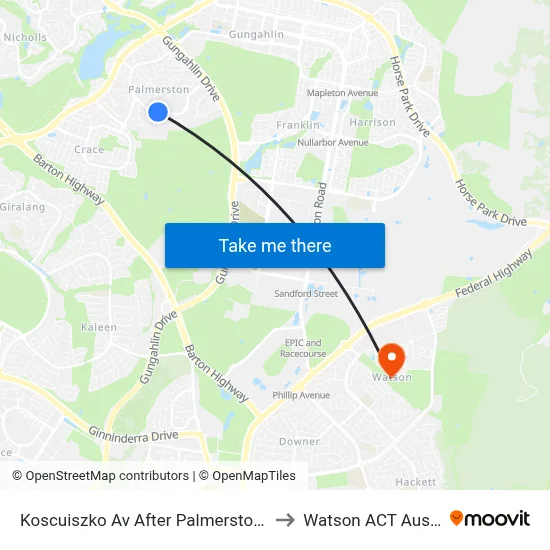 Koscuiszko Av After Palmerston Shops to Watson ACT Australia map