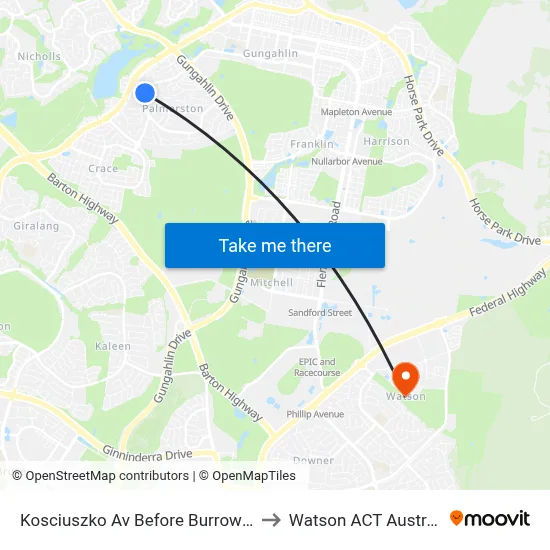 Kosciuszko Av Before Burrowa St to Watson ACT Australia map