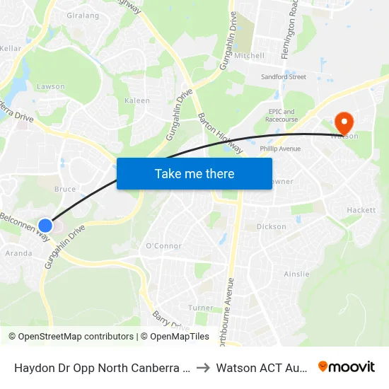 Haydon Dr Opp North Canberra Hospital to Watson ACT Australia map