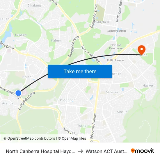 North Canberra Hospital Haydon Dr to Watson ACT Australia map