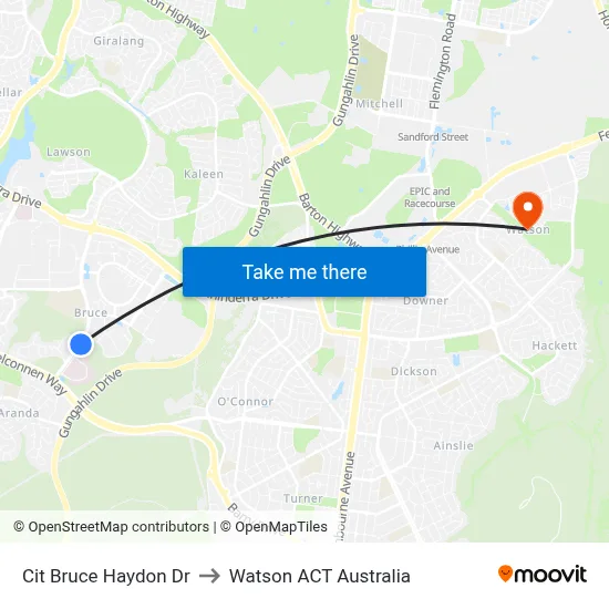 Cit Bruce Haydon Dr to Watson ACT Australia map