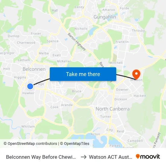 Belconnen Way Before Chewings St to Watson ACT Australia map