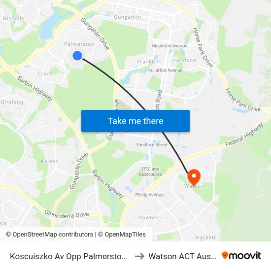 Koscuiszko Av Opp Palmerston Shops to Watson ACT Australia map