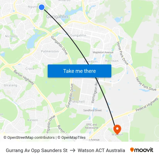 Gurrang Av Opp Saunders St to Watson ACT Australia map