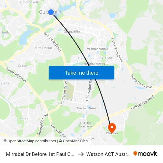 Mirrabei Dr Before 1st Paul Coe Cr to Watson ACT Australia map