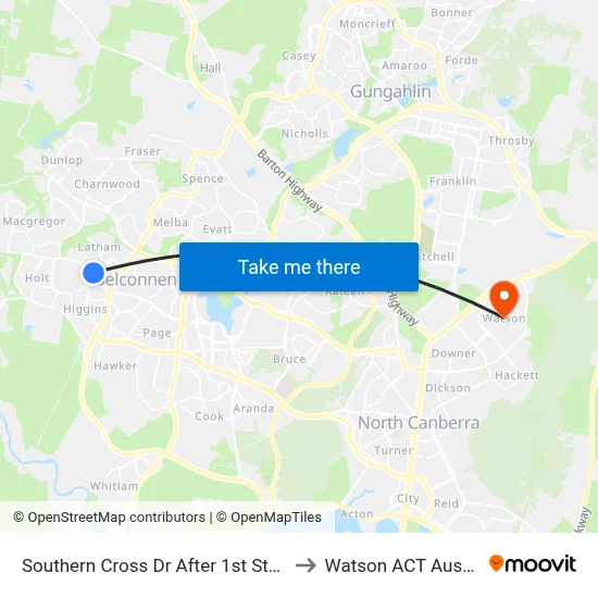 Southern Cross Dr After 1st Starke St to Watson ACT Australia map