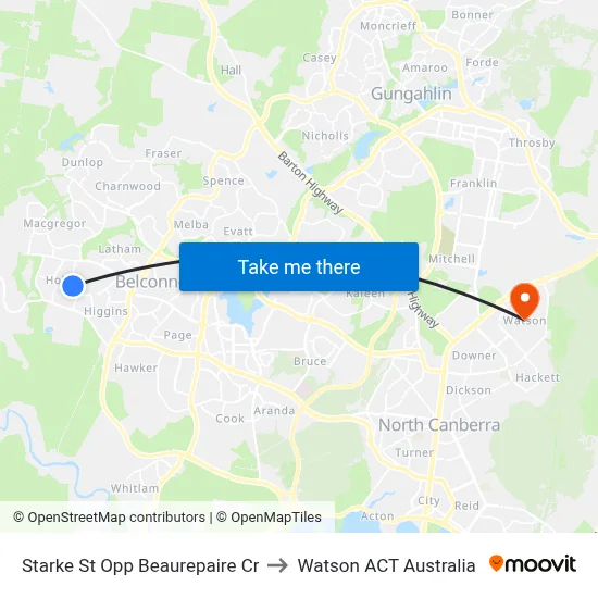 Starke St Opp Beaurepaire Cr to Watson ACT Australia map