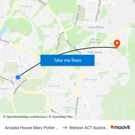 Arcadia House Mary Potter Cct to Watson ACT Australia map