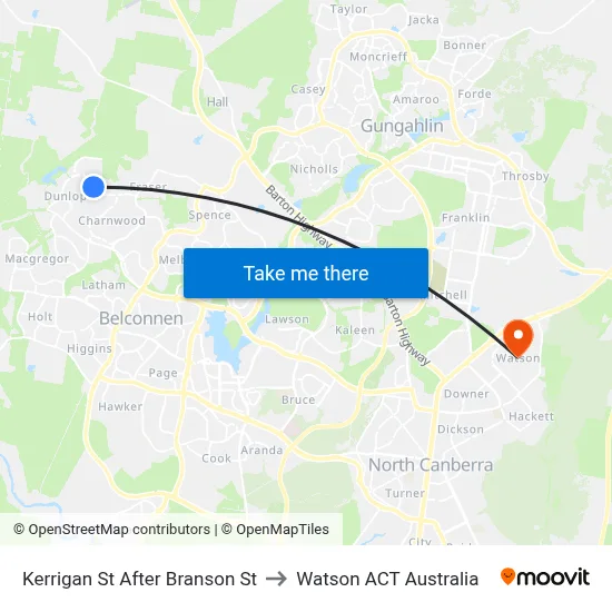 Kerrigan St After Branson St to Watson ACT Australia map