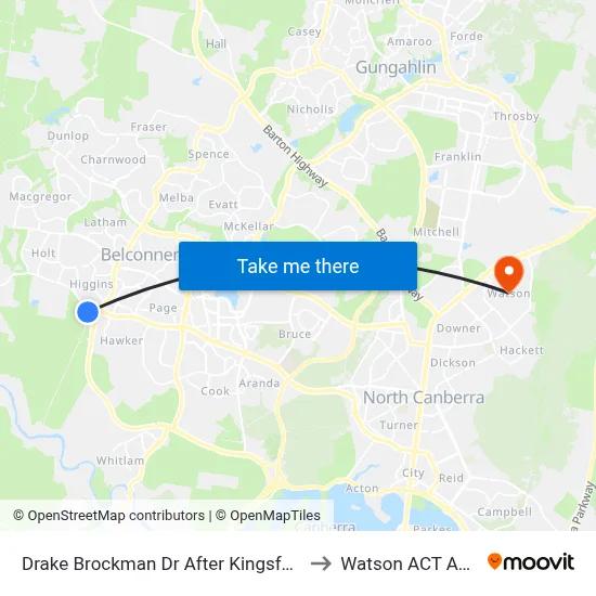 Drake Brockman Dr After Kingsford Smith Dr to Watson ACT Australia map