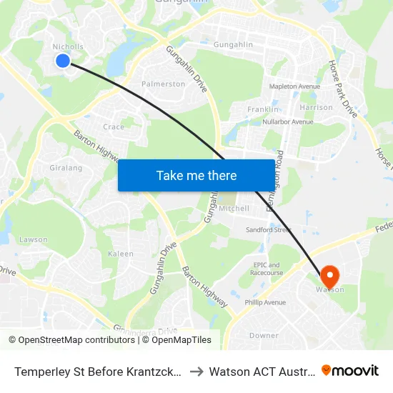 Temperley St Before Krantzcke Cct to Watson ACT Australia map