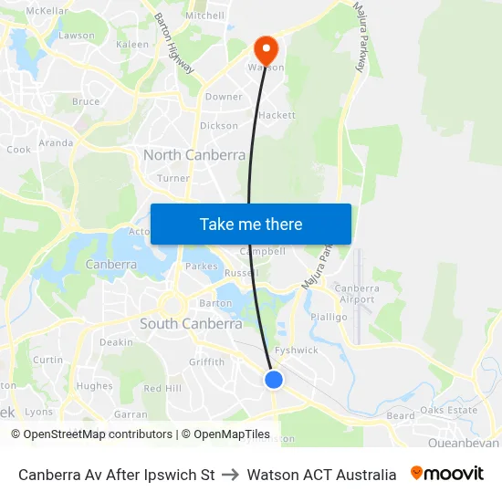 Canberra Av After Ipswich St to Watson ACT Australia map