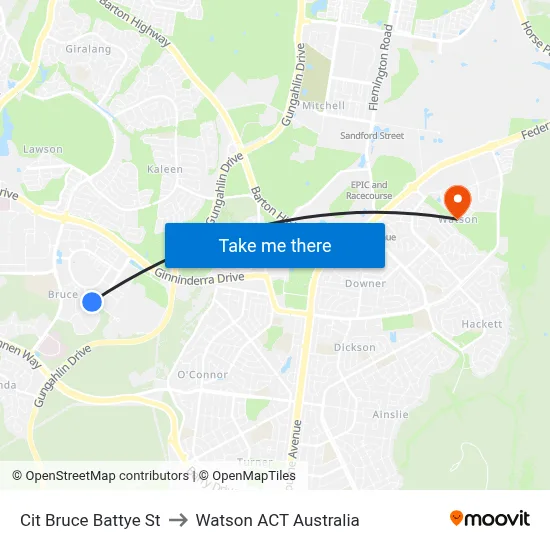 Cit Bruce Battye St to Watson ACT Australia map
