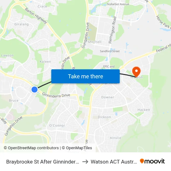 Braybrooke St After Ginninderra Dr to Watson ACT Australia map