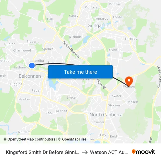 Kingsford Smith Dr Before Ginninderra Dr to Watson ACT Australia map
