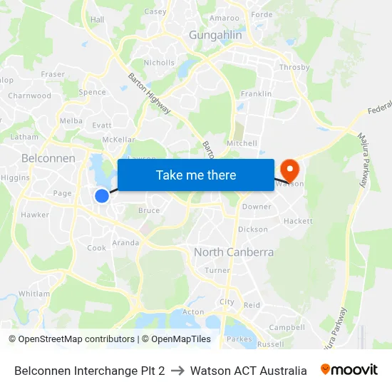 Belconnen Interchange Plt 2 to Watson ACT Australia map
