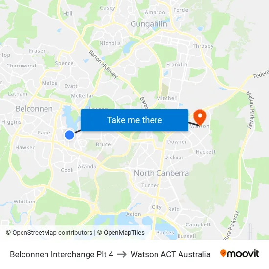Belconnen Interchange Plt 4 to Watson ACT Australia map