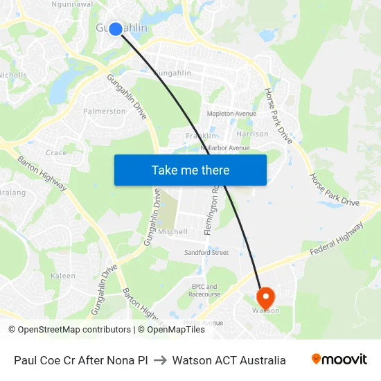 Paul Coe Cr After Nona Pl to Watson ACT Australia map