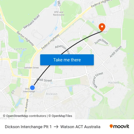 Dickson Interchange Plt 1 to Watson ACT Australia map