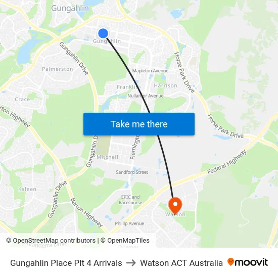 Gungahlin Place Plt 4 Arrivals to Watson ACT Australia map