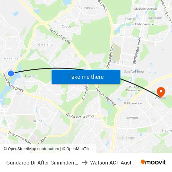 Gundaroo Dr After Ginninderra Dr to Watson ACT Australia map