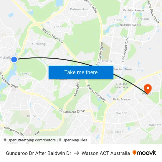 Gundaroo Dr After Baldwin Dr to Watson ACT Australia map