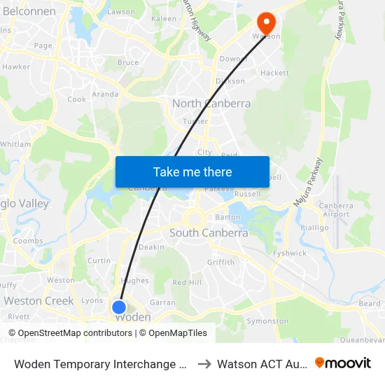 Woden Temporary Interchange Plt 6 Arrive to Watson ACT Australia map