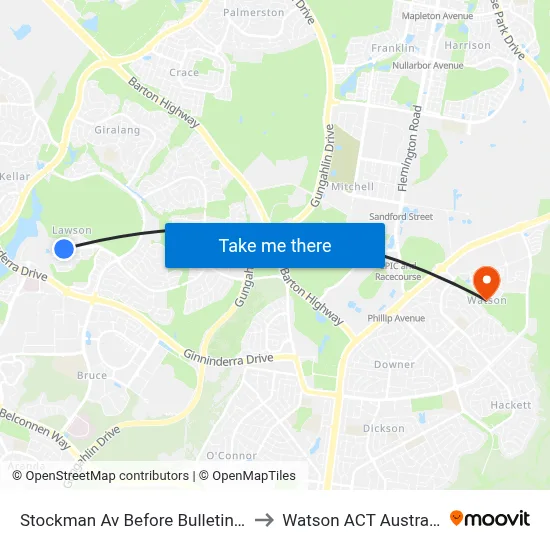 Stockman Av Before Bulletin St to Watson ACT Australia map