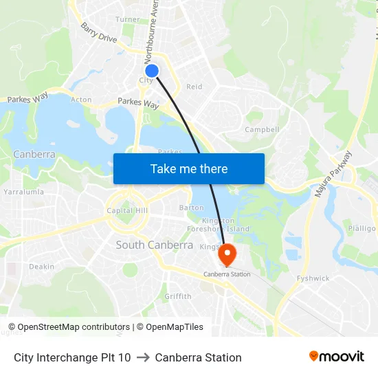 City Interchange Plt 10 to Canberra Station map
