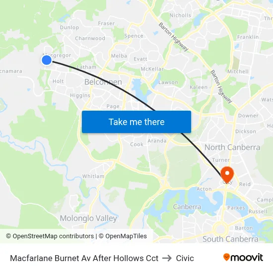 Macfarlane Burnet Av After Hollows Cct to Civic map