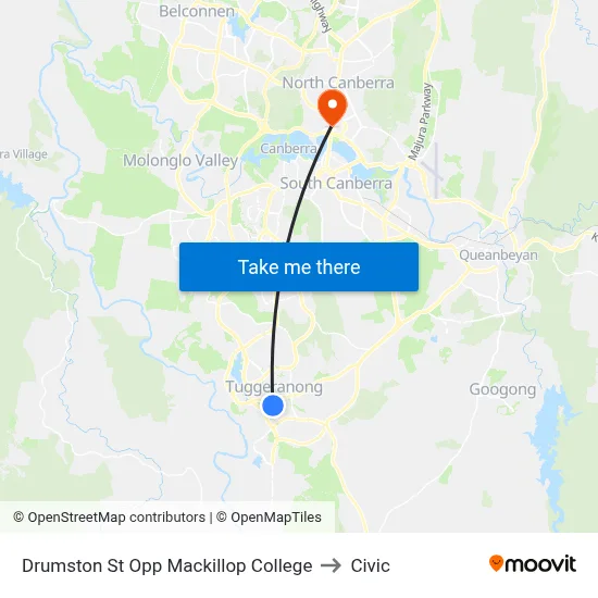 Drumston St Opp Mackillop College to Civic map