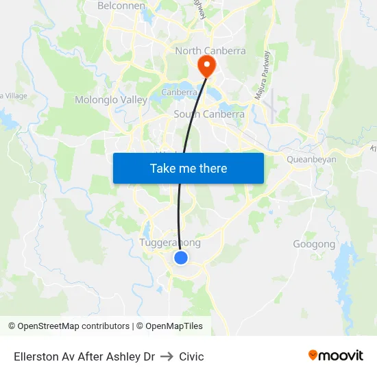 Ellerston Av After Ashley Dr to Civic map