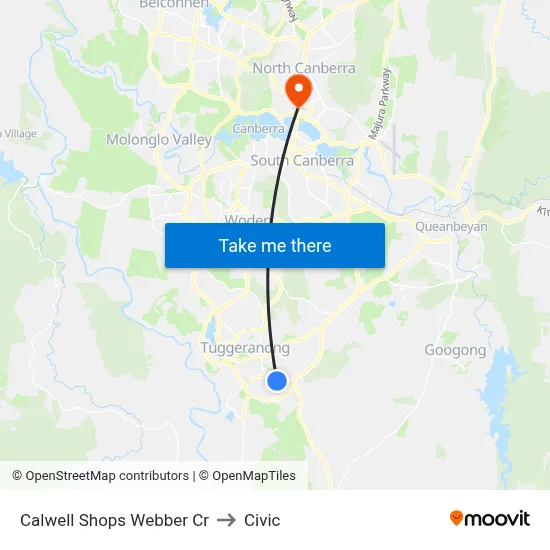 Calwell Shops Webber Cr to Civic map