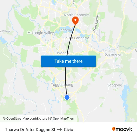 Tharwa Dr After Duggan St to Civic map