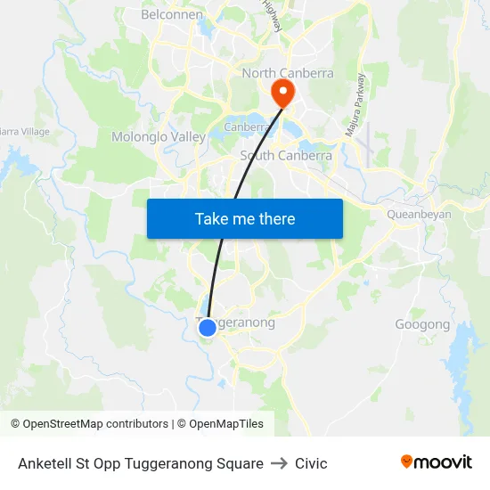 Anketell St Opp Tuggeranong Square to Civic map