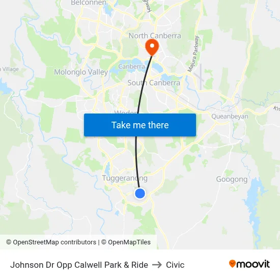 Johnson Dr Opp Calwell Park & Ride to Civic map