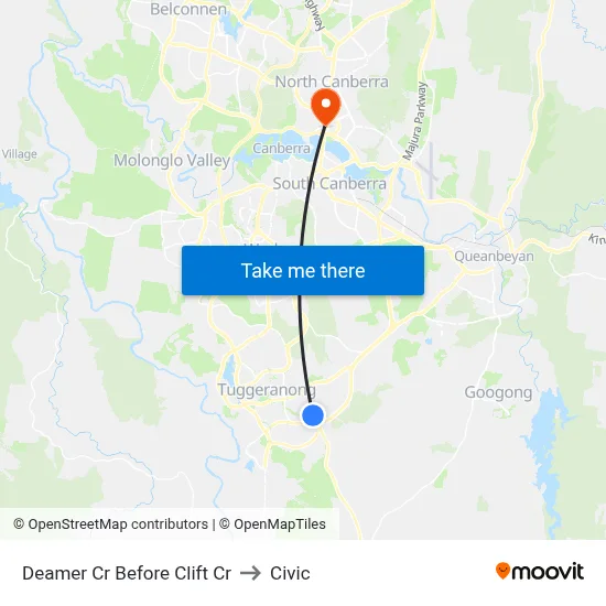 Deamer Cr Before Clift Cr to Civic map