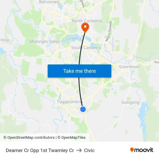 Deamer Cr Opp 1st Twamley Cr to Civic map