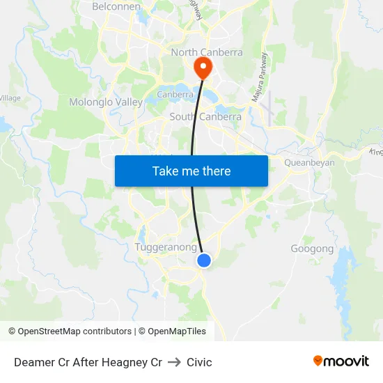 Deamer Cr After Heagney Cr to Civic map