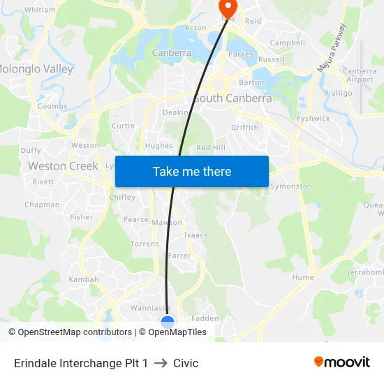 Erindale Interchange Plt 1 to Civic map