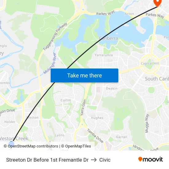 Streeton Dr Before 1st Fremantle Dr to Civic map