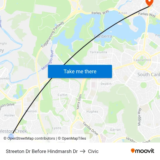 Streeton Dr Before Hindmarsh Dr to Civic map