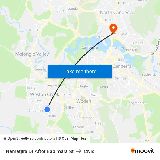 Namatjira Dr After Badimara St to Civic map