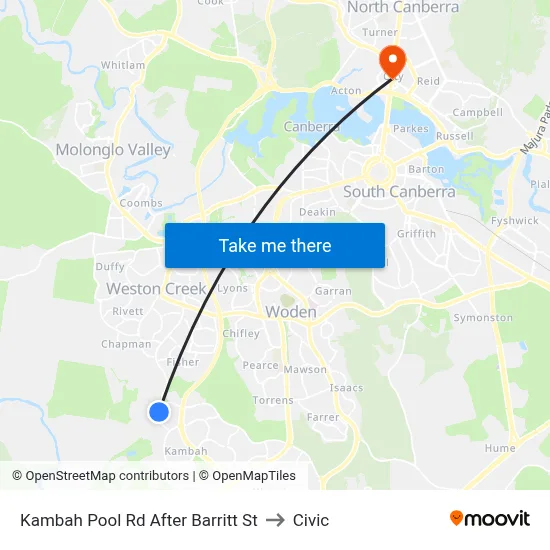 Kambah Pool Rd After Barritt St to Civic map